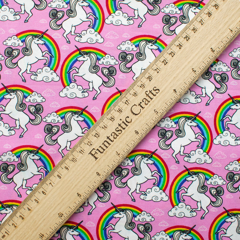 Pink Unicorn Over the Rainbow - 100% Cotton Fabric by Rose and Hubble