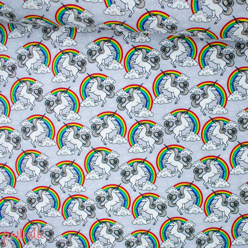 Silver Unicorn Over the Rainbow - 100% Cotton Fabric by Rose and Hubble