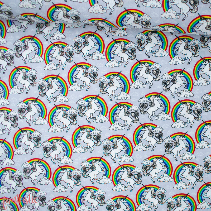 Silver Unicorn Over the Rainbow - 100% Cotton Fabric by Rose and Hubble