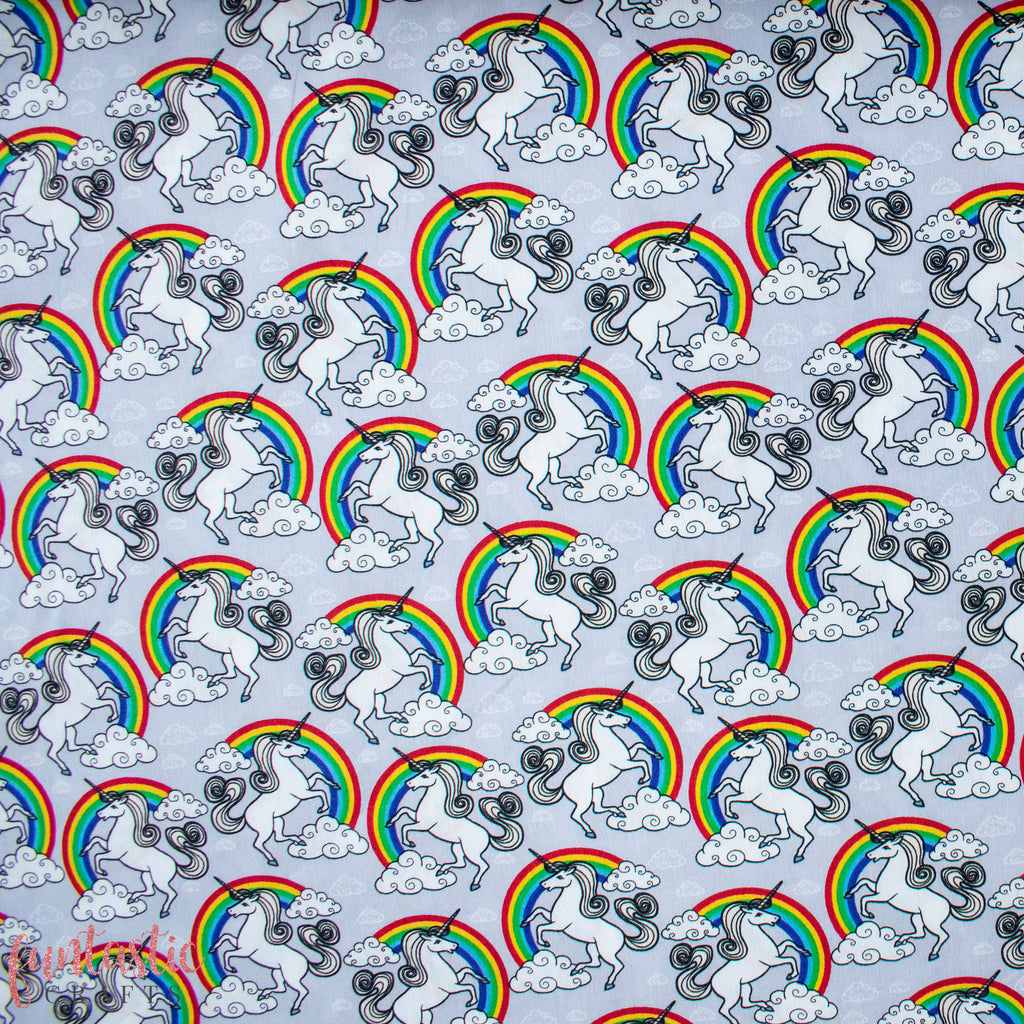Silver Unicorn Over the Rainbow - 100% Cotton Fabric by Rose and Hubble