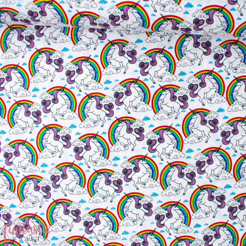 Ivory Unicorn Over the Rainbow - 100% Cotton Fabric by Rose and Hubble