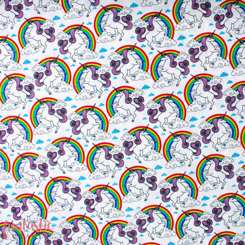 Ivory Unicorn Over the Rainbow - 100% Cotton Fabric by Rose and Hubble