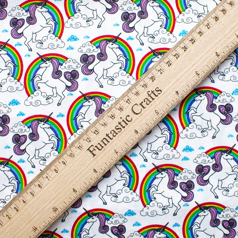 Ivory Unicorn Over the Rainbow - 100% Cotton Fabric by Rose and Hubble