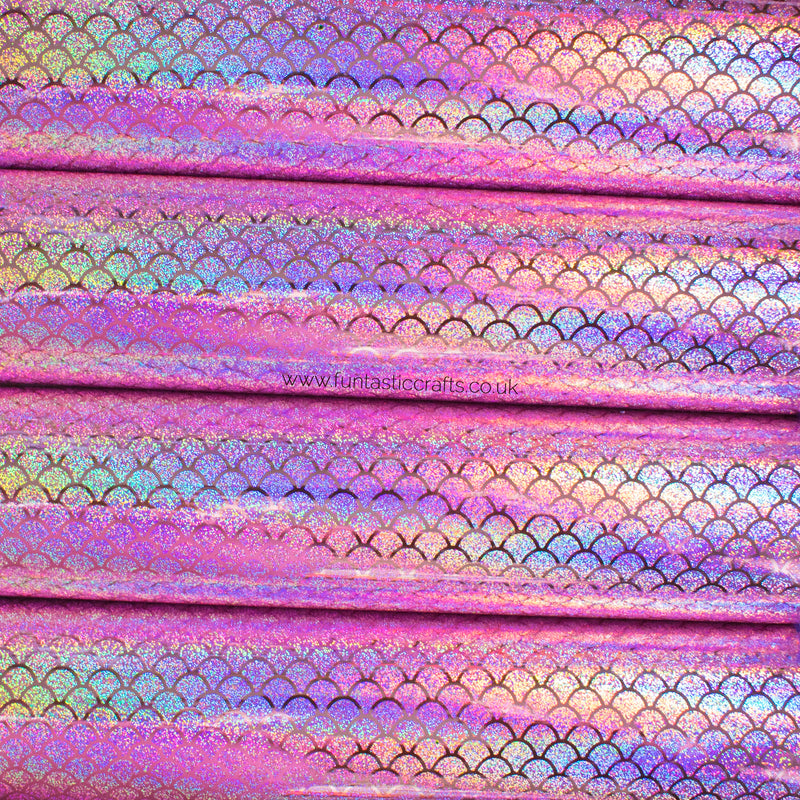 Holographic Mermaid Scales Leatherette Fabric - Pale Rose