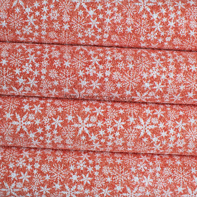 Paprika Red Snowflakes - Christmas Chunky Glitter Fabric