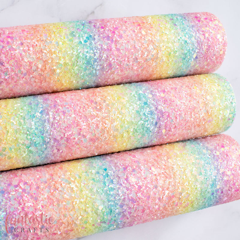 Iridescent Frosted Pastel Rainbow Chunky Glitter Fabric