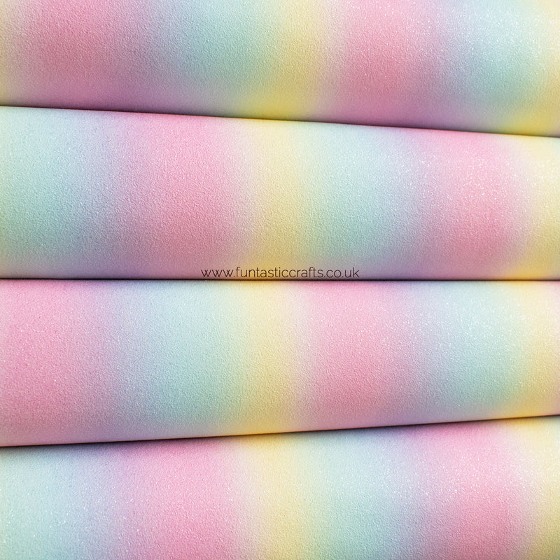 Glitter Faux Suede Fabric - Pastel Rainbow