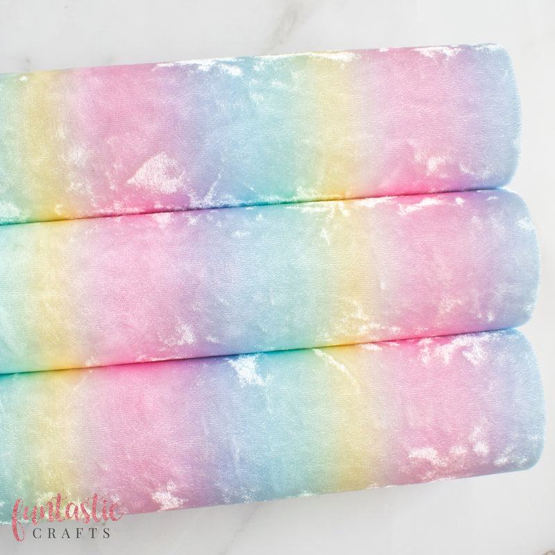 Pastel Rainbow Crushed Velvet Faux Leather Fabric