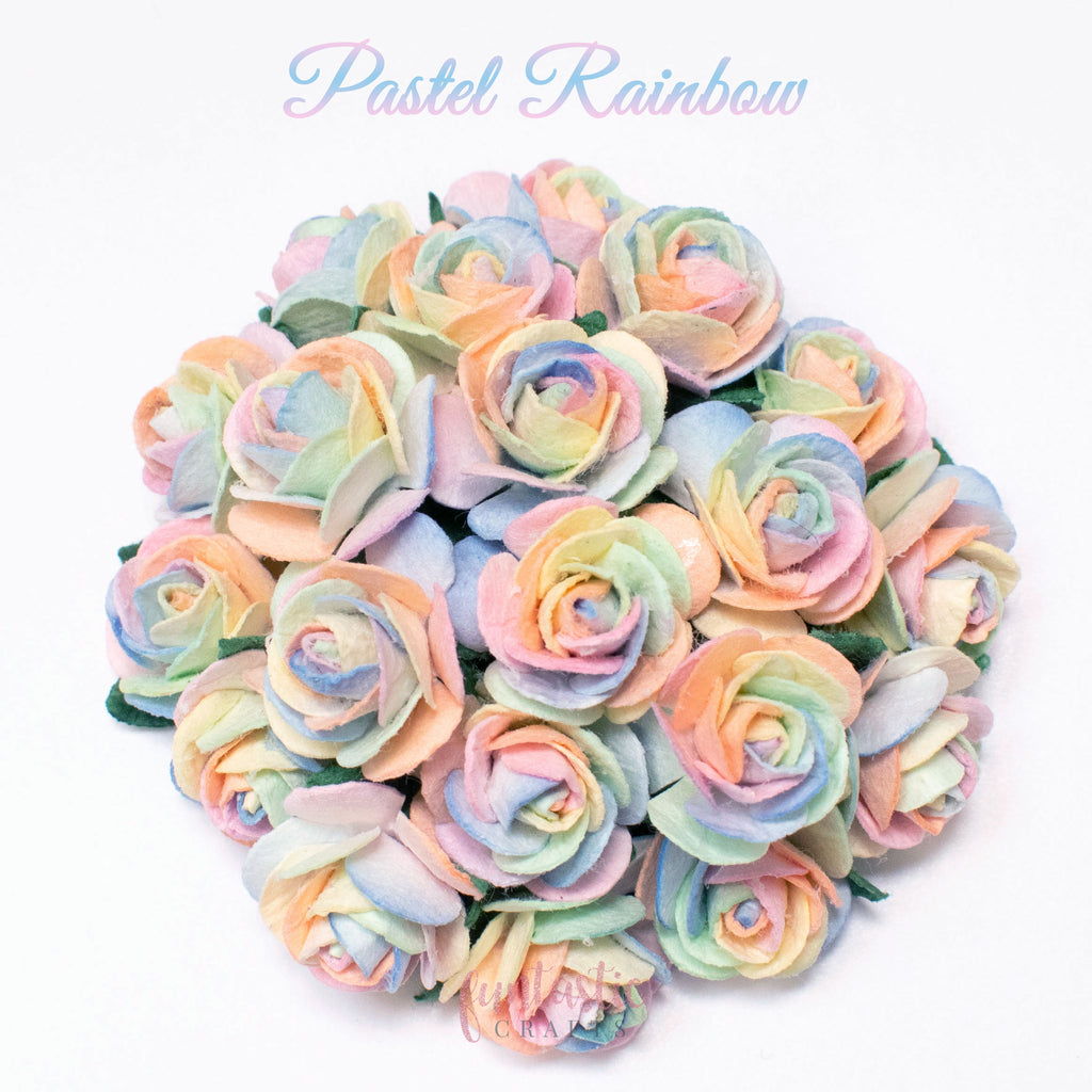 Pastel Rainbow Mulberry Paper Flowers Open Roses