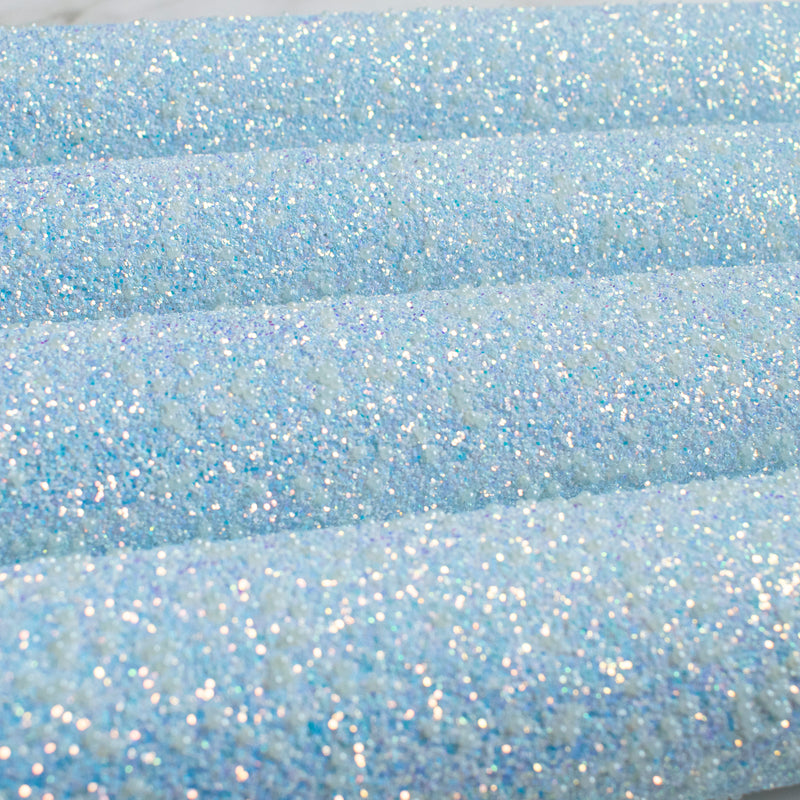 Baby Blue Pastel Pearls Chunky Glitter Fabric