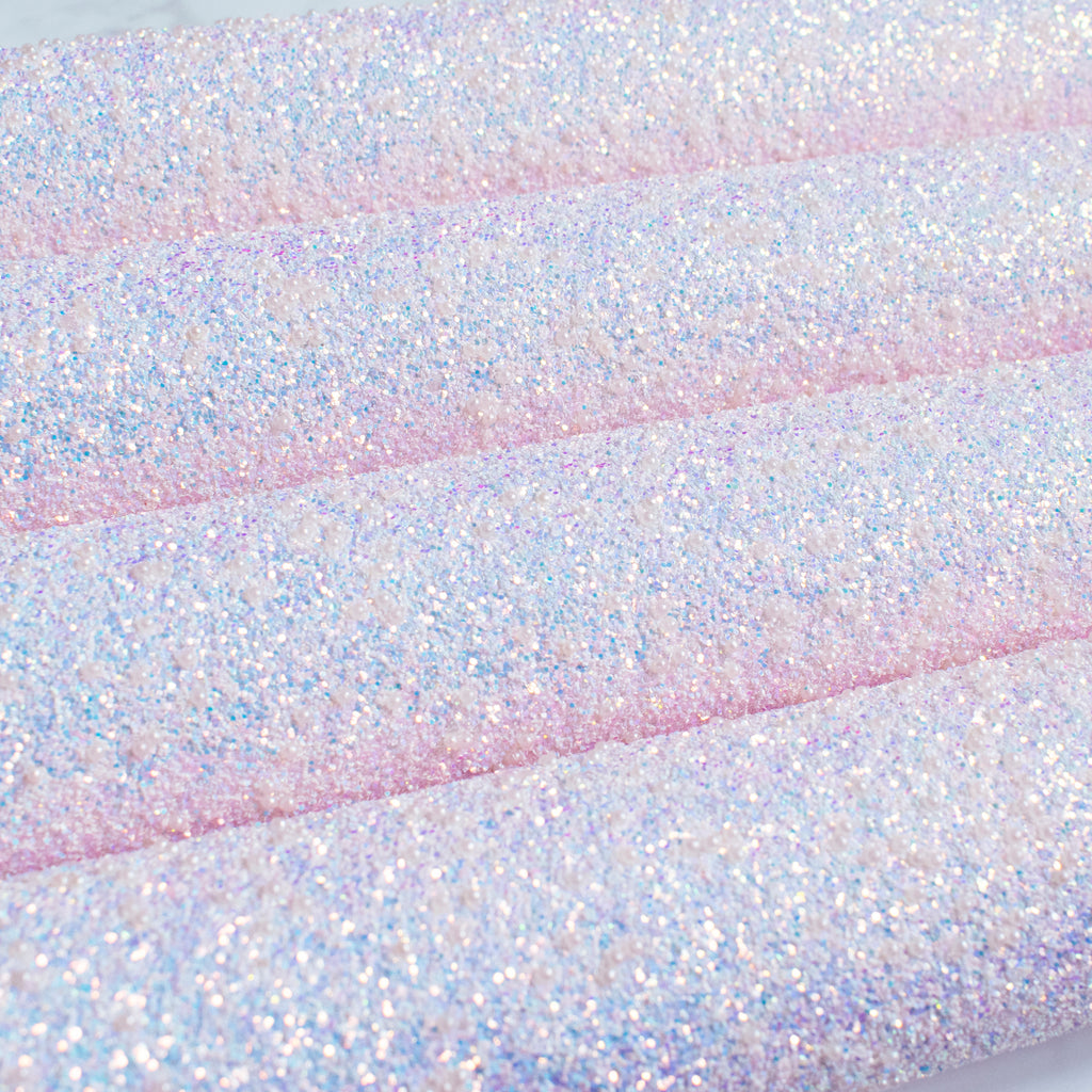 Pink Pastel Pearls Chunky Glitter Fabric