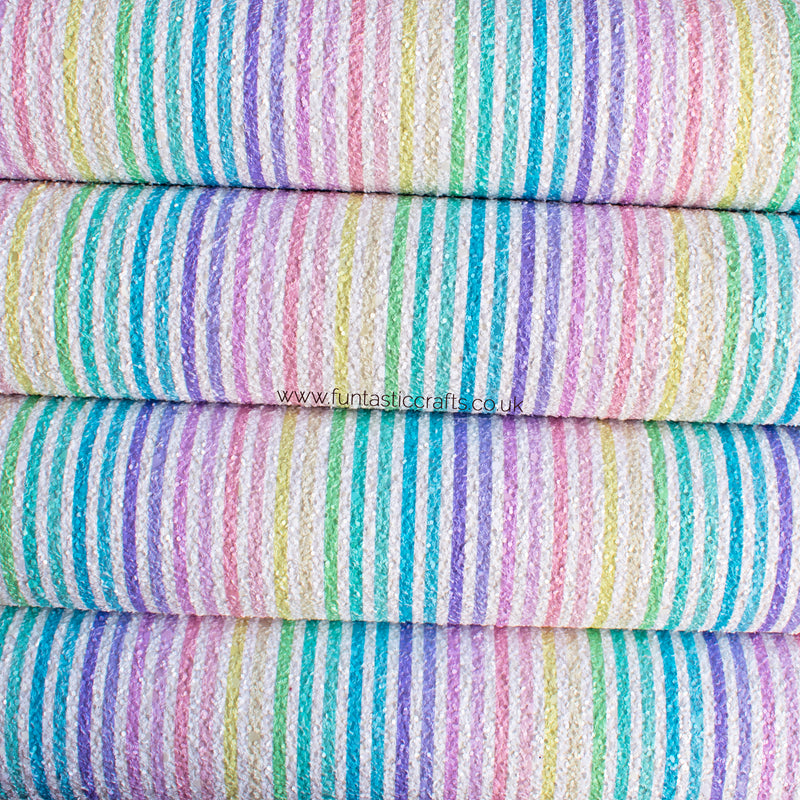 Pastel Rainbow Stripe Chunky Glitter Fabric