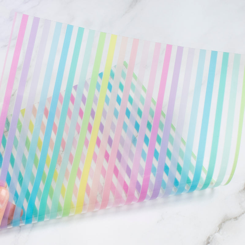 Pastel Rainbow Stripe Transparent Clear TPU Fabric
