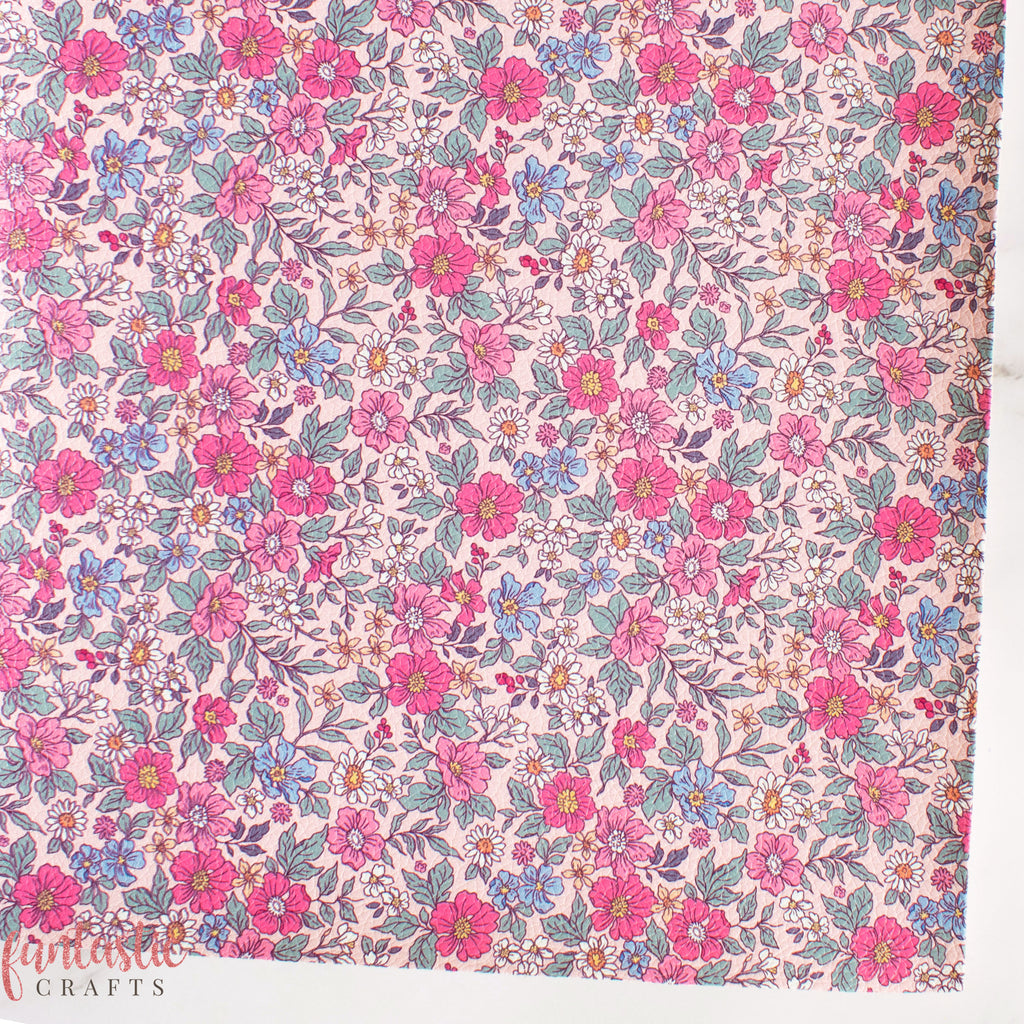 Pink Vintage Floral Printed Leatherette