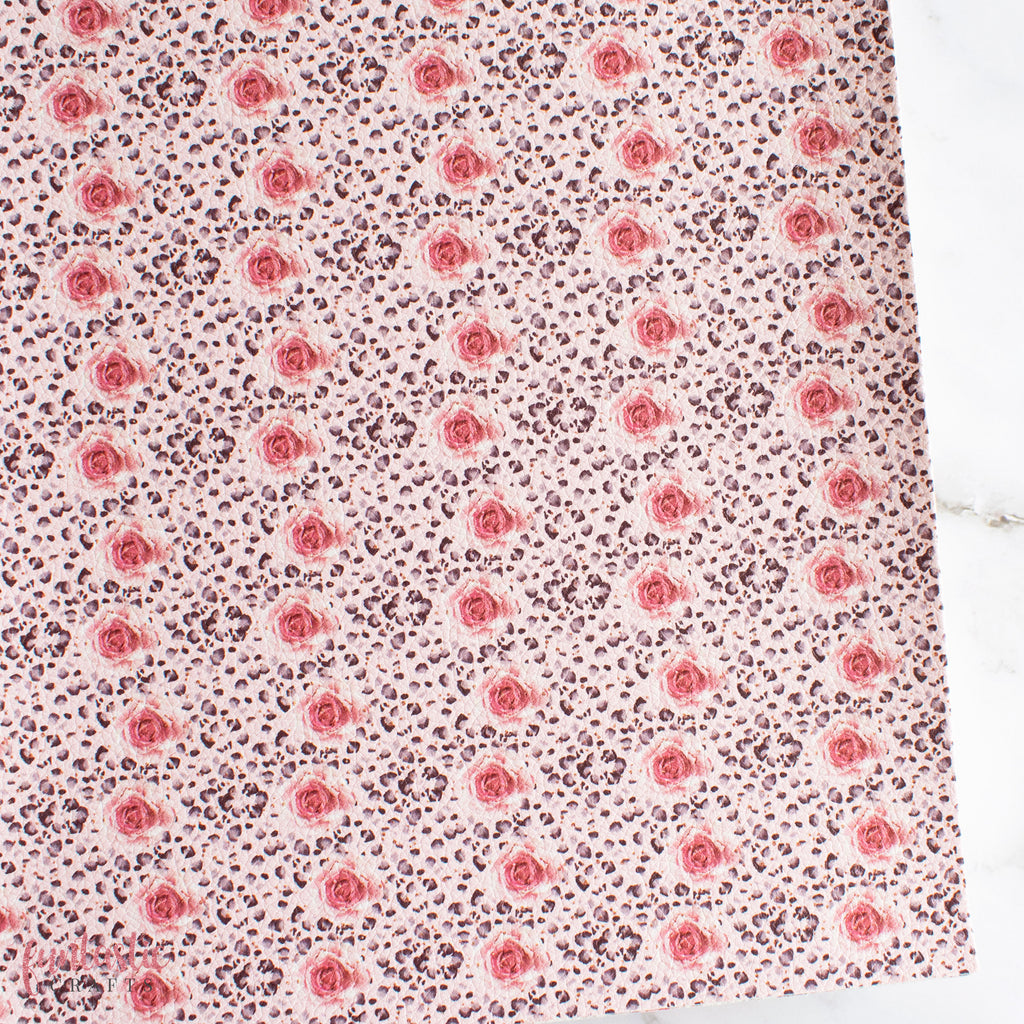 Pink Autumn Rose Floral Printed Leatherette