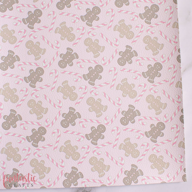 Pink Gingerbread Christmas Printed Leatherette