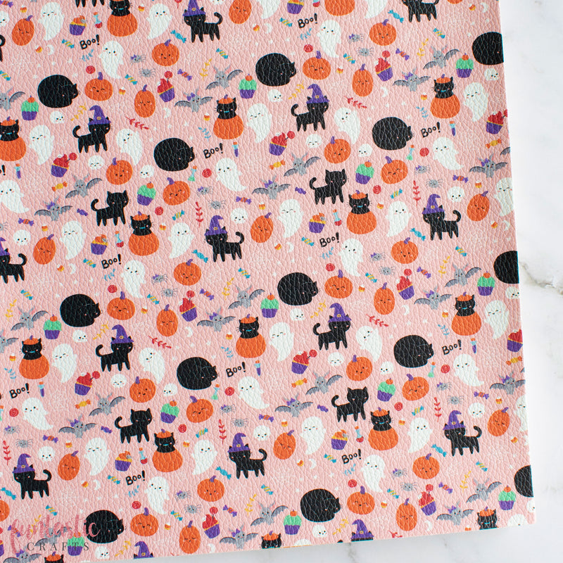 Pink Halloween Printed Leatherette