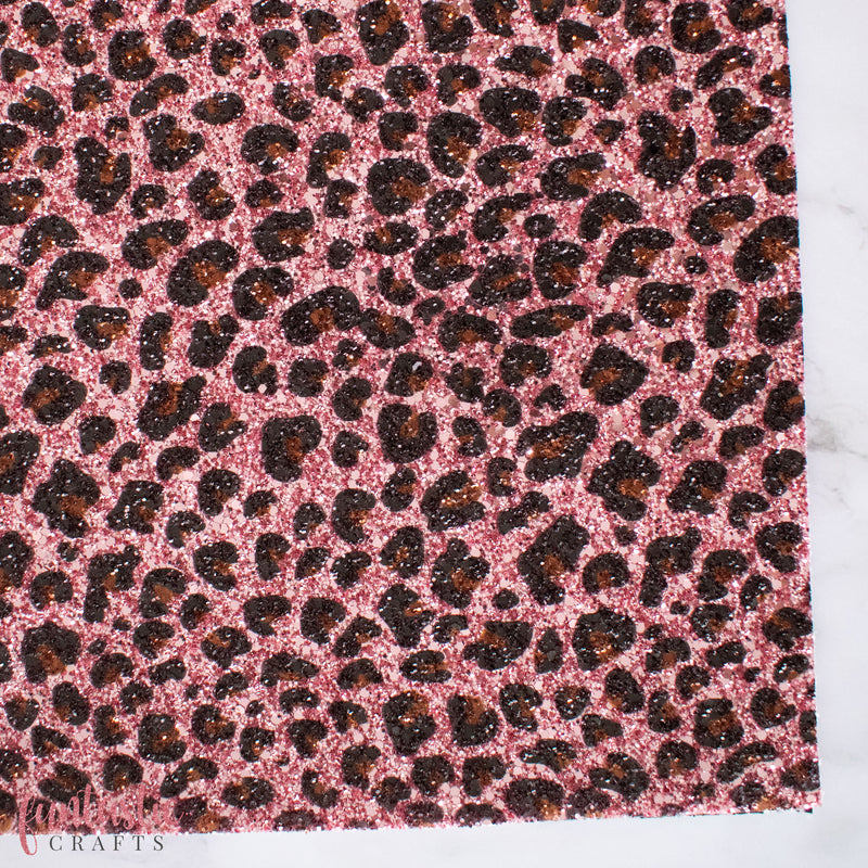 Dusty Rose Pink Leopard Print Chunky Glitter Fabric