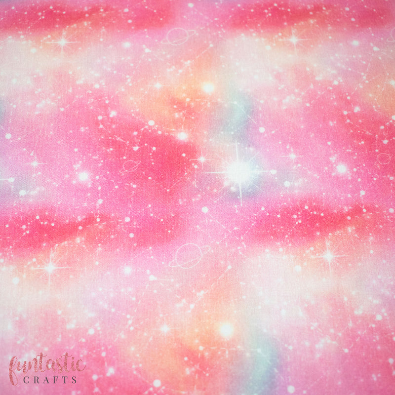 Pink Galaxy Constellations 100% Cotton Fabric