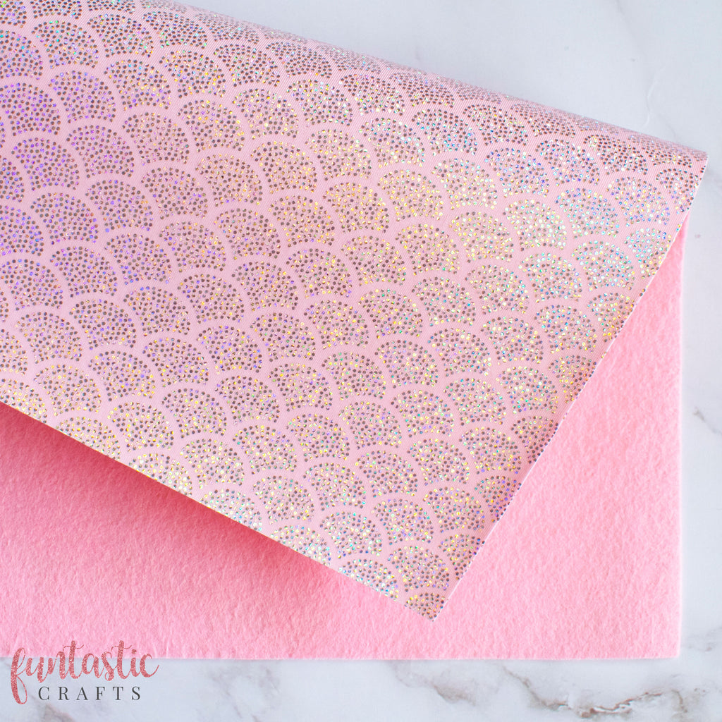 Holographic Pink Mermaid Scales Fabric Felt Sheet
