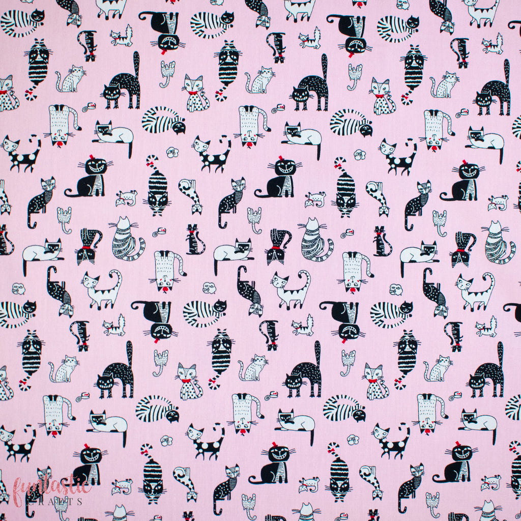 Pink Sassy Cats - 100% Cotton Fabric by Rose and Hubble