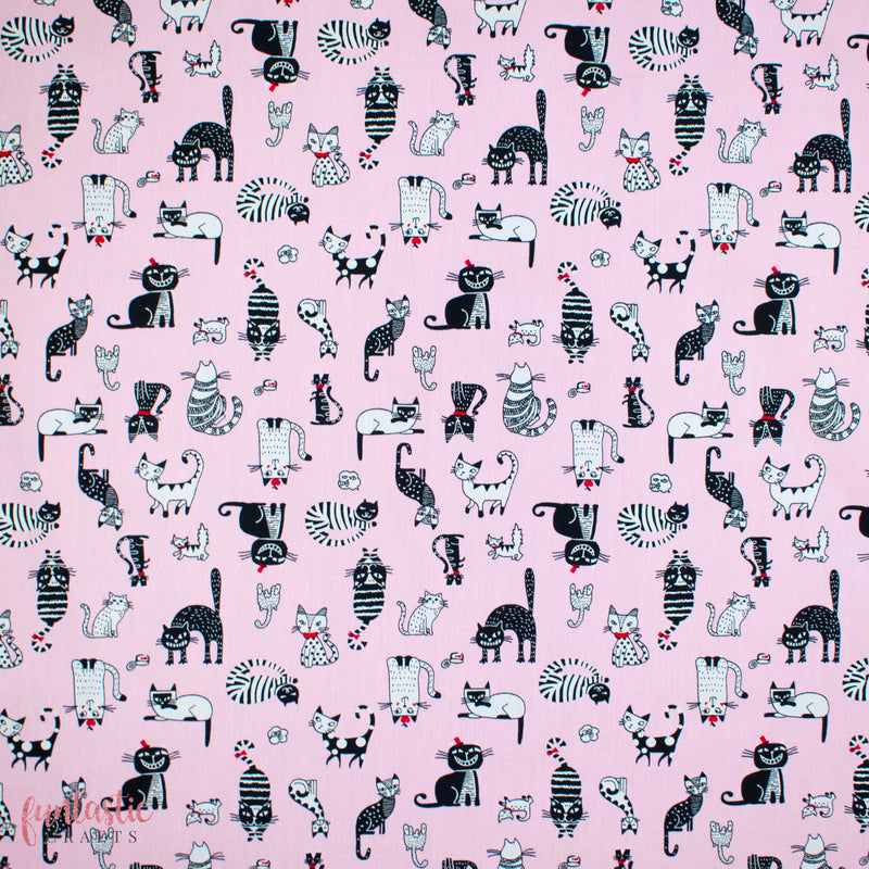 Pink Sassy Cats - 100% Cotton Fabric by Rose and Hubble
