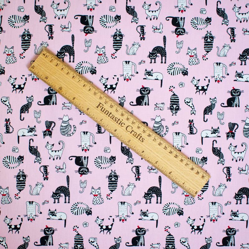 Pink Sassy Cats - 100% Cotton Fabric by Rose and Hubble