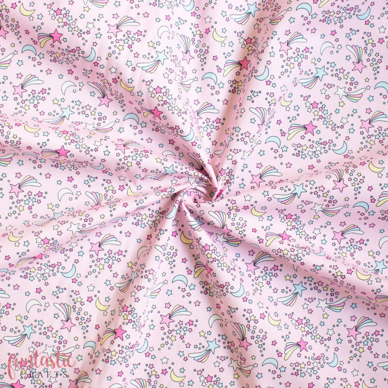 Pink Shooting Stars - 100% Cotton Fabric by Rose and Hubble