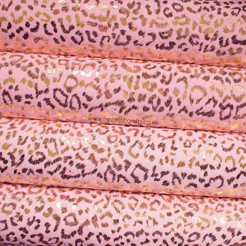Leopard Print Metallic Faux Suede Fabric - Baby Pink