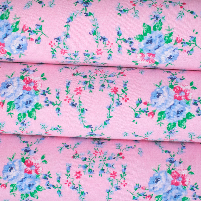 Pink and Blue Floral - Artisan Fabric Felt