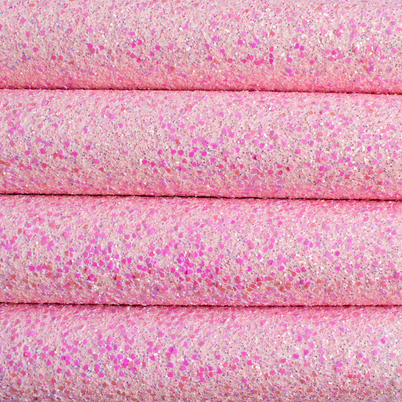 Pink Sweetheart Chunky Glitter Fabric with Hearts