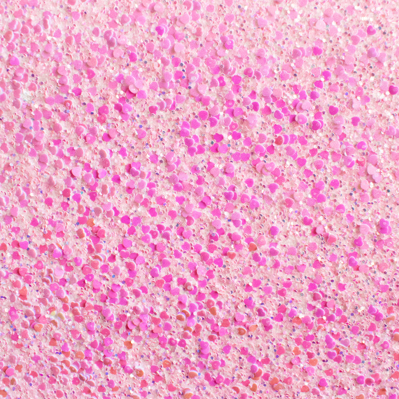 Pink Sweetheart Chunky Glitter Fabric with Hearts