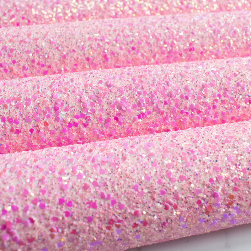 Pink Sweetheart Chunky Glitter Fabric with Hearts
