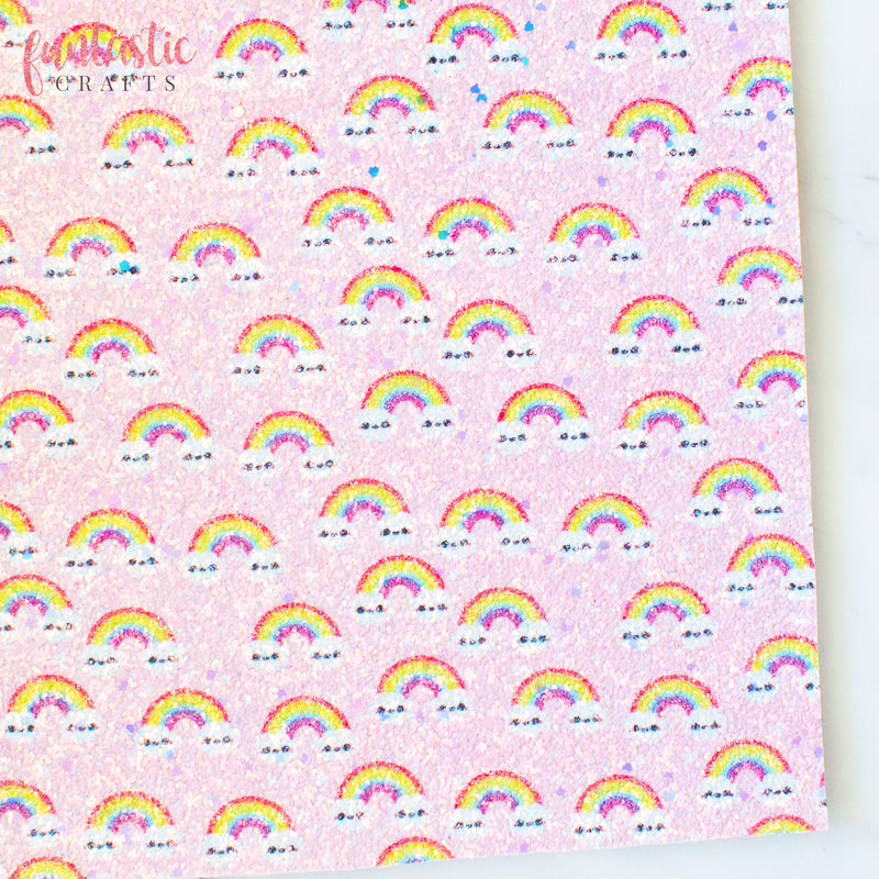 Pink Over the Rainbow Chunky Glitter Fabric