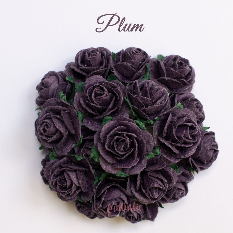 Plum / Aubergine Mulberry Paper Flowers Open Roses