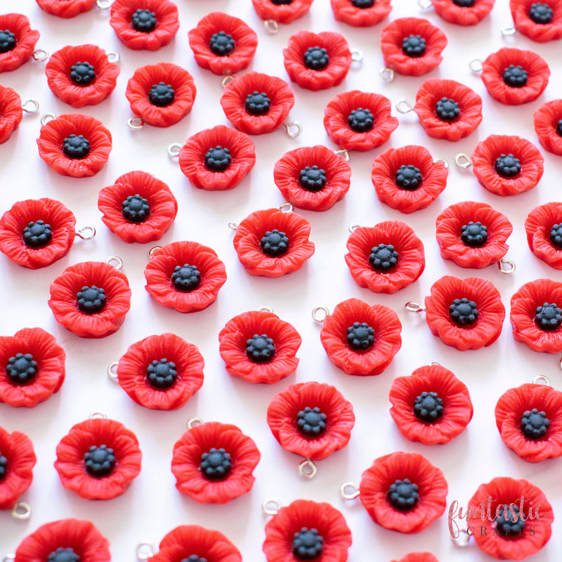 Red Poppy Flower Charms
