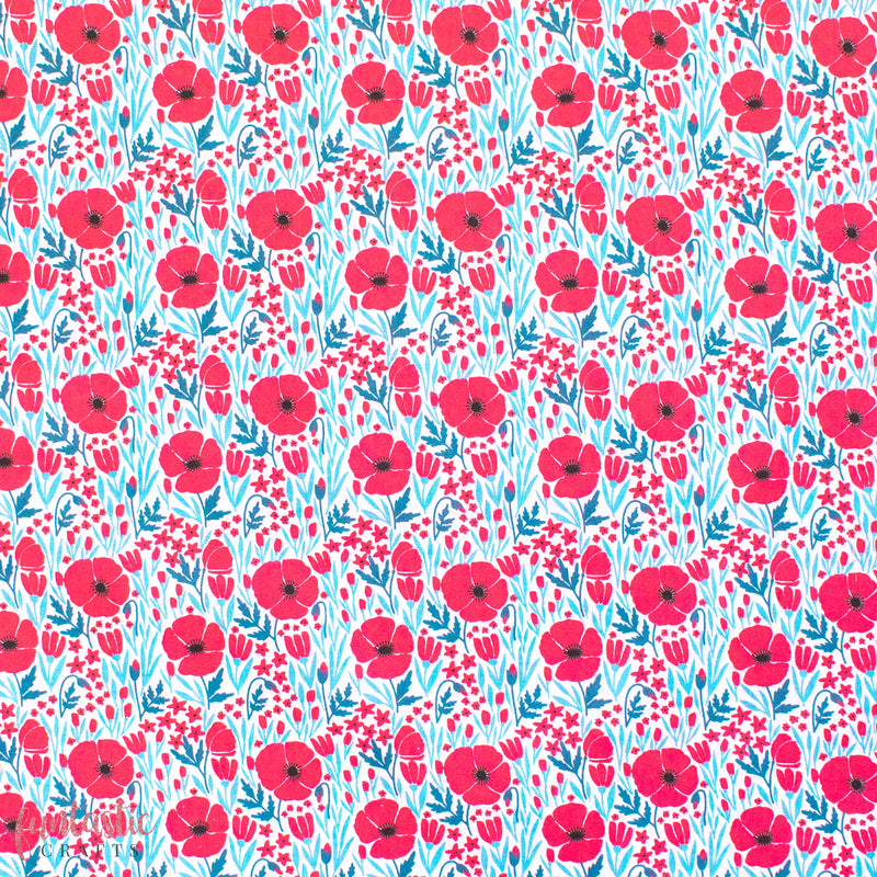 Poppy Fields on White Polycotton Fabric