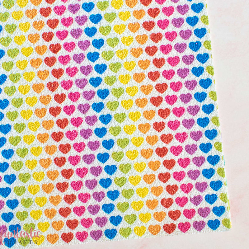 Rainbow Hearts Chunky Glitter Fabric