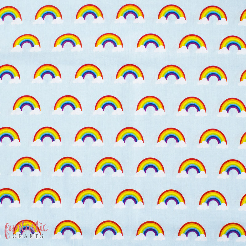 Rainbows on Sky Blue 100% Cotton Fabric