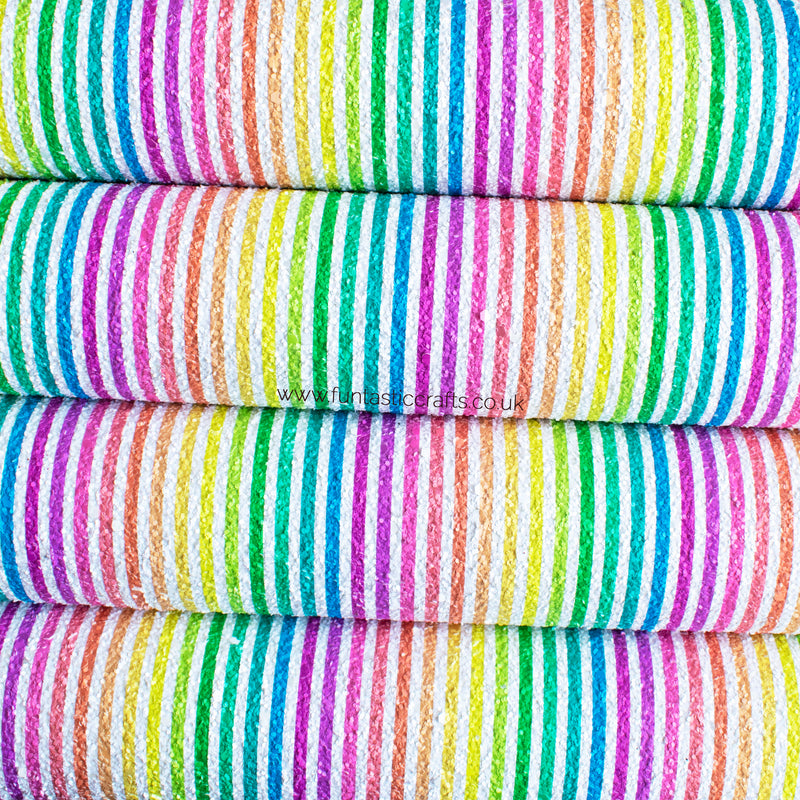 Bright Rainbow Stripe Chunky Glitter Fabric