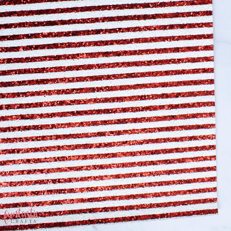 Red and White Christmas Candy Stripe Glitter Fabric