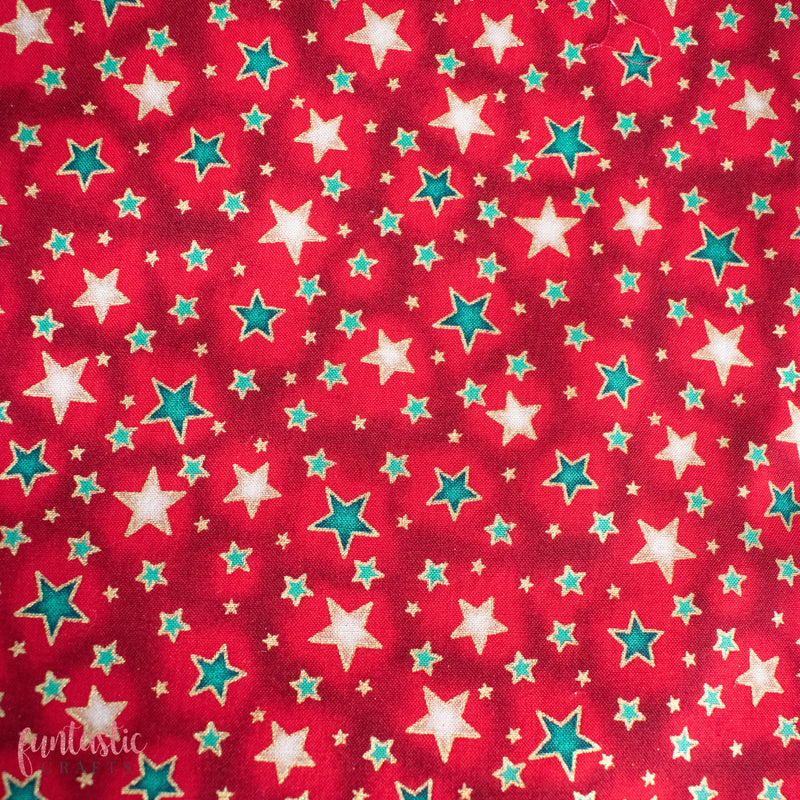 Dazzle Stars on Red 100% Cotton Christmas Fabric