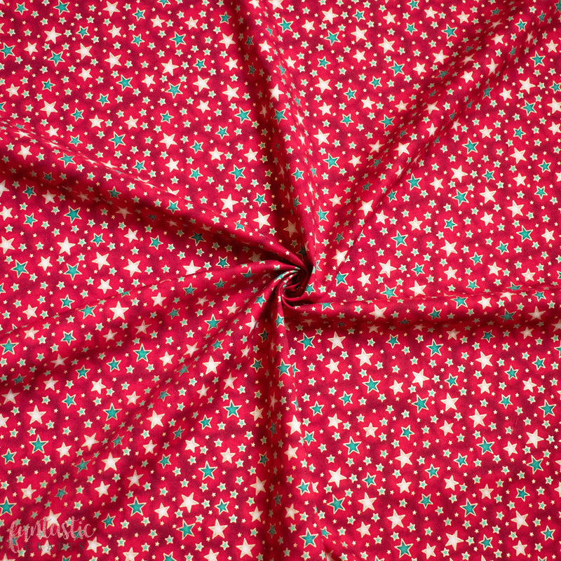 Dazzle Stars on Red 100% Cotton Christmas Fabric