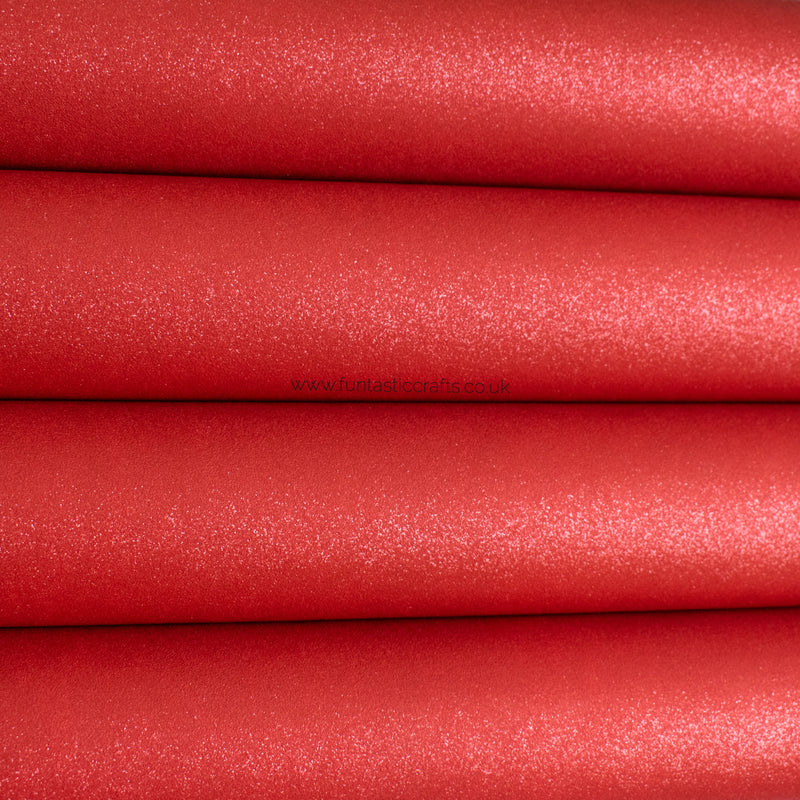 Festive Red Glitter Faux Suede Fabric