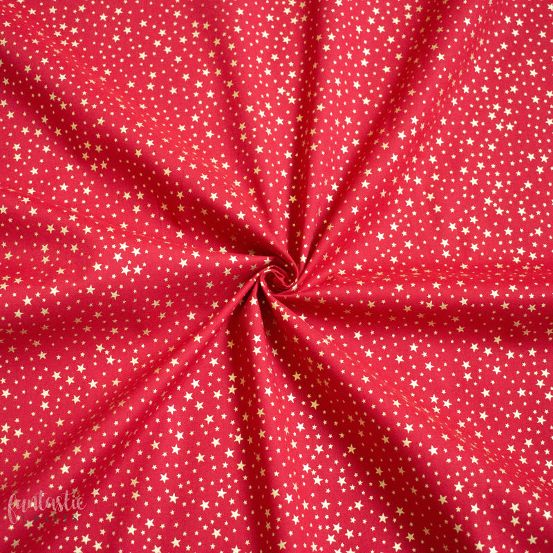 Tiny Gold Stars on Red 100% Cotton Christmas Fabric