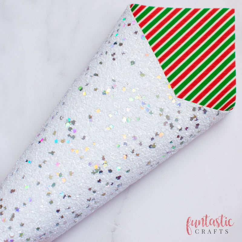 Red and Green Christmas Stripe Double Sided Glitter Fabric