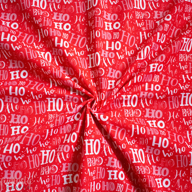 Ho Ho Ho on Red Christmas Polycotton Fabric