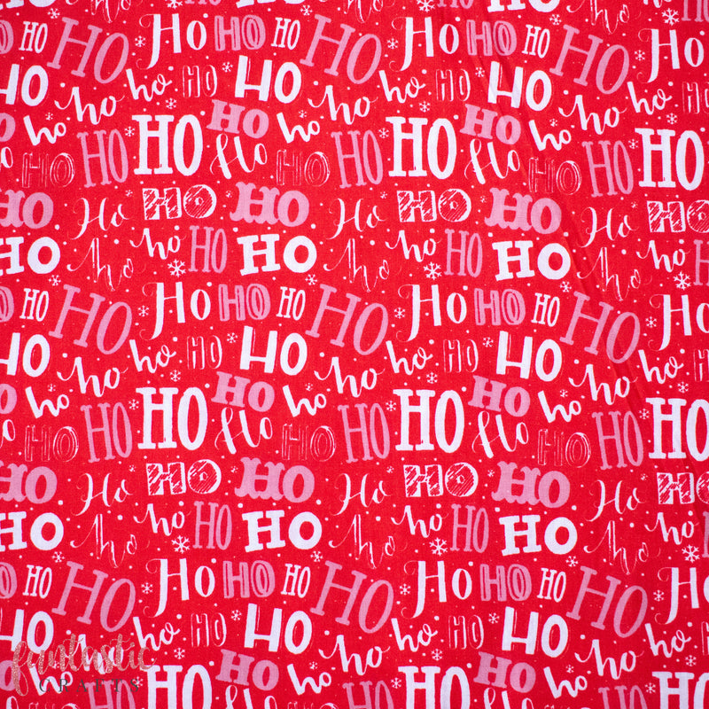 Ho Ho Ho on Red Christmas Polycotton Fabric