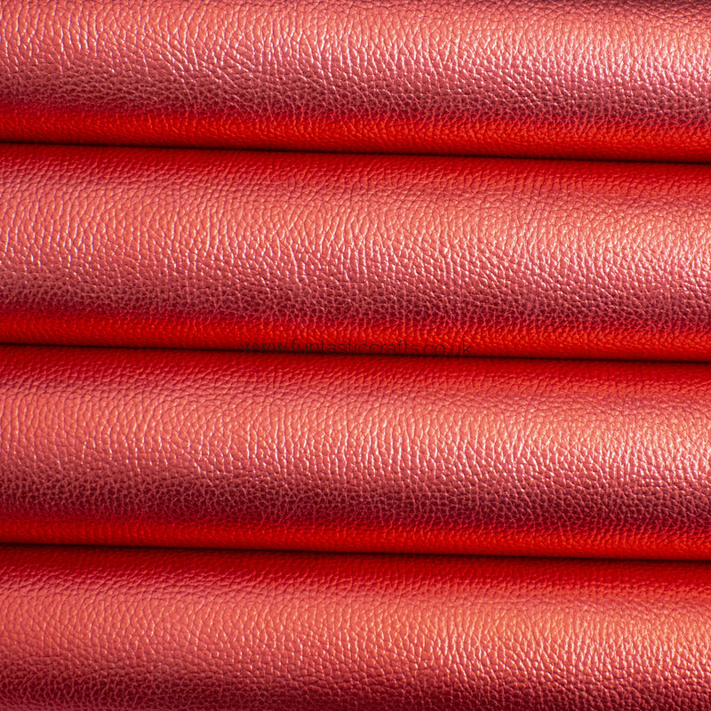 New Red Textured Metallic Leatherette Fabric