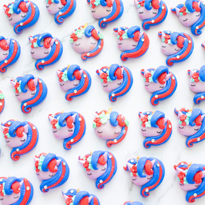 Red and Blue Sleepy Unicorns - Handmade Flat Back Clay Embellishments